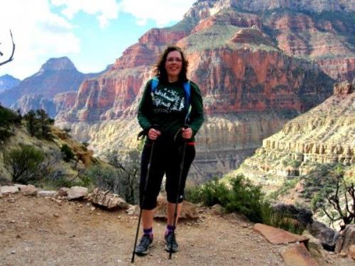 Shaw smiles during a hike at the Grand Canyon